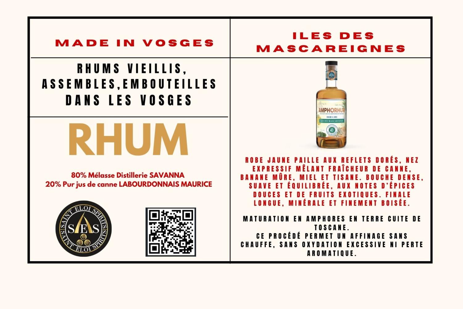 Rhum Amphorhum 4 ans Iles des Mascareignes 70 cl 45 ° – Image 2